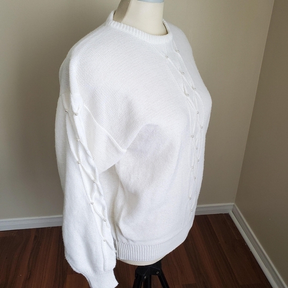 80's Vintage Rene de France Ivory/ White Knit Sweater Size Medium - Picture 3 of 7